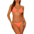 thumbnail image 1 of Conjuntos de bikini de cadena halter para mujeres INSPIRE CHIC, 2 piezas, parte inferior triangular con lazo de encaje acanalado, trajes de baño en color naranja fluorescente medio, 1 of 5