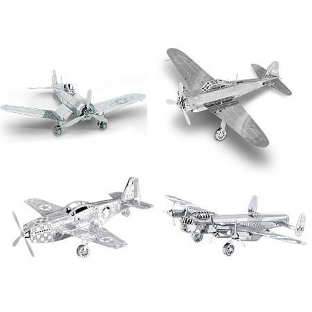 Set of 4 3D Plane Models: Avro Lancaster Bomber, Zero, F4U Corsair & P-51
