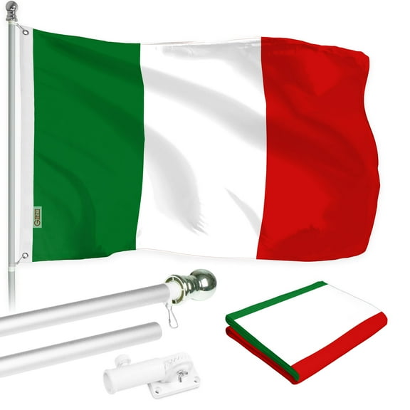 G128 - 6 Feet Tangle Free Spinning Flagpole (Silver) Italy Brass Grommets Printed 3x5 ft (Flag Included) Aluminum Flag Pole