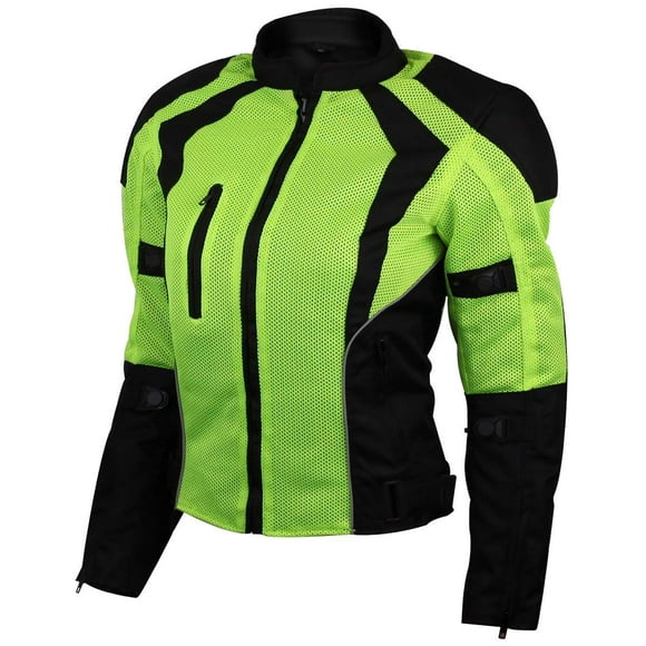 Vance Advance Womens All Weather Season CE Armor Mesh Motorcycle Biker Riding Jacket (3XL, Hi-Viz Green)
