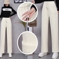 thumbnail image 1 of Pantalones de color crema, pantalones de pana de pierna ancha, pantalones de invierno para mujer, pantalones holgados de cintura alta con forro polar, pantalones casuales rectos que combinan con todo, 1 of 5