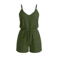 thumbnail image 6 of Spaghetti Strap Short Romper for Women Soft Drawstring High Waist Loungewear Casual Jumpsuit Shorts with Pockets Green XL, 6 of 6
