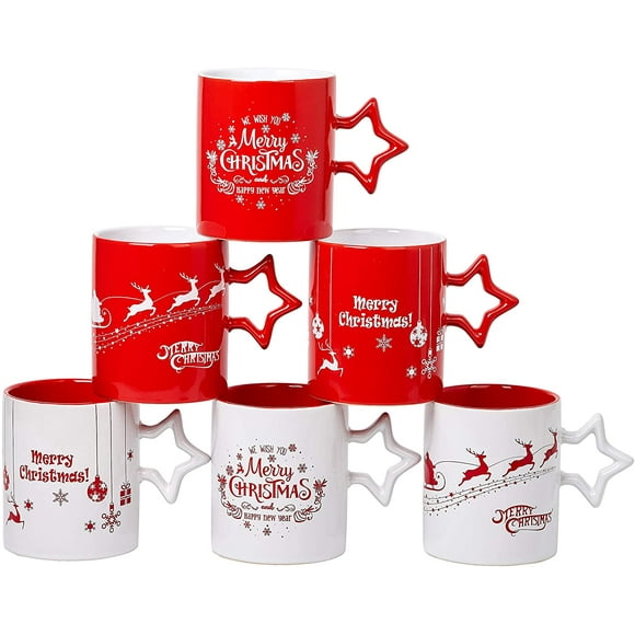 Bruntmor | Coffee Mug Set Set Of 6 Large-Sized 14 Ounce Christmas Theme Ceramic