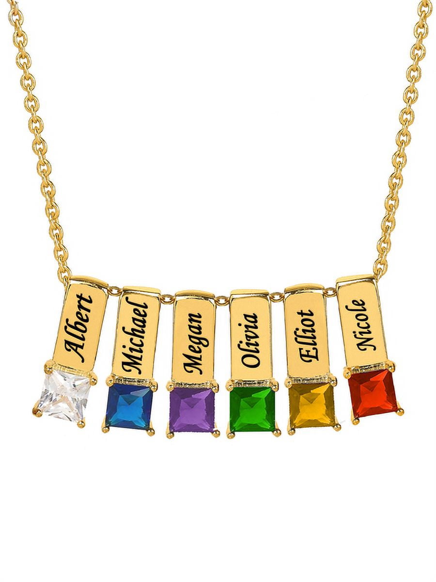 Personalized Family Charm Pendant with Up to 6 Square-Shaped Birthstones