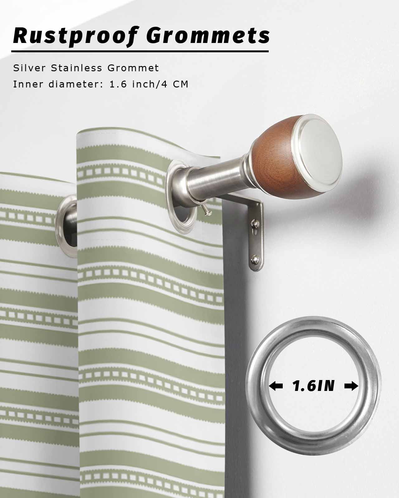 nqOlkjepod Outdoor Curtains for Patio Waterproof, Boho Sage Green Stripe Outdoor Privacy Panels Grommet, Abstract Geometric White Minimalist Blackout Outside Curtains for Porch 54"x108", 1 Panel