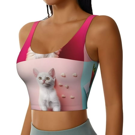 Picia Colorful Dog Cat Collage Sports Bra for Women Padded Strappy Sports Bras Medium Support Yoga Bra with Removable Cups Running Yoga Bra-Small
