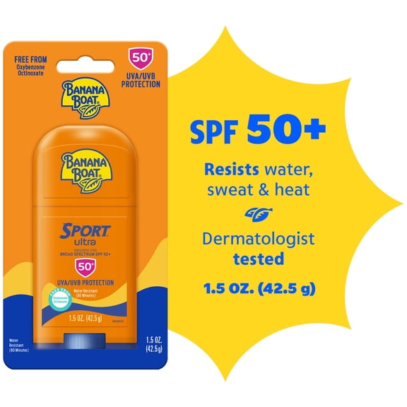 Banana Boat Sport SPF 50 Sunscreen Stick, Body and Face Sunscreen Travel Size, 1.5 Oz