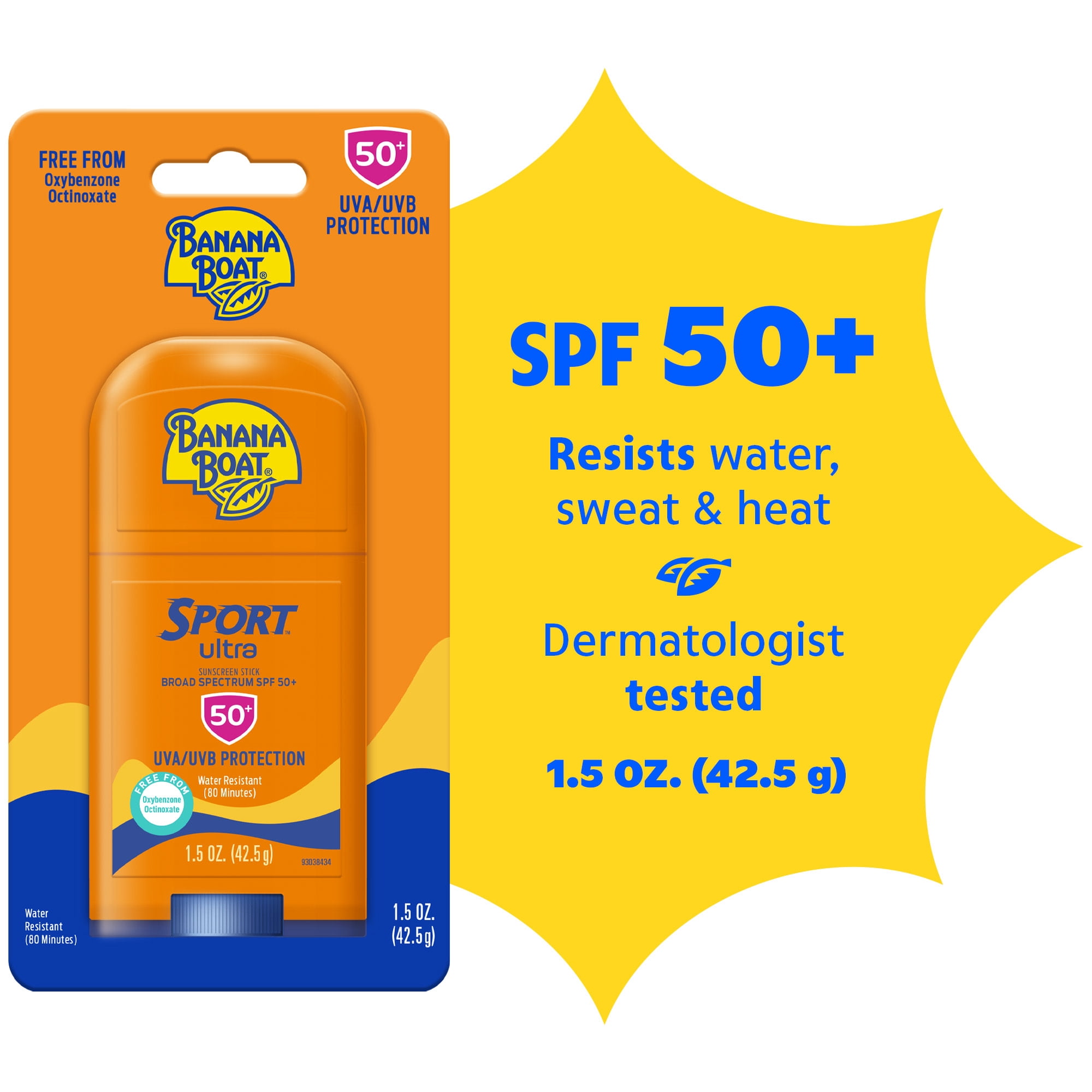 Banana Boat Sport SPF 50 Sunscreen Stick, Body and Face Sunscreen Travel Size, 1.5 Oz