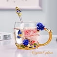 thumbnail image 4 of Taza de vidrio esmaltado OEAGO con cuchara de rosas azules y mariposas, 4 of 7