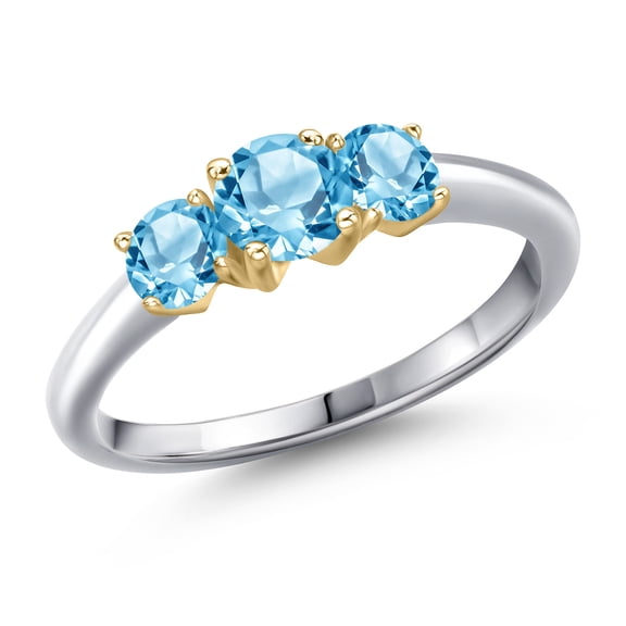 Gem Stone King 925 Silver and 10K Yellow Gold Swiss Blue Topaz Engagement Ring for Women | 1.36 Cttw | Round 5MM | Gemstone November Birthstone | Size 8