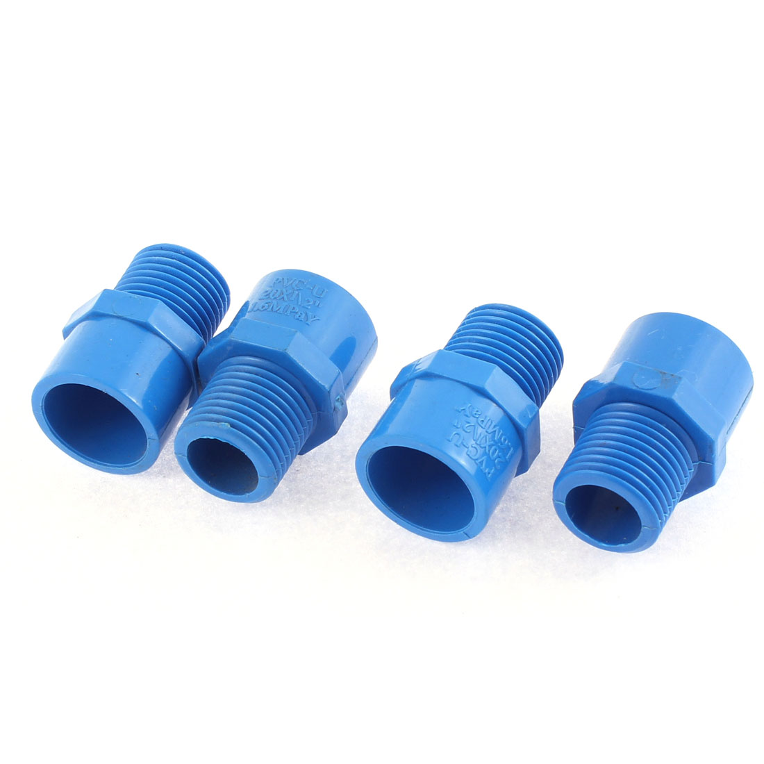 PVCU 20mm Male Thread Water Pipe Connectors Blue 4PCS