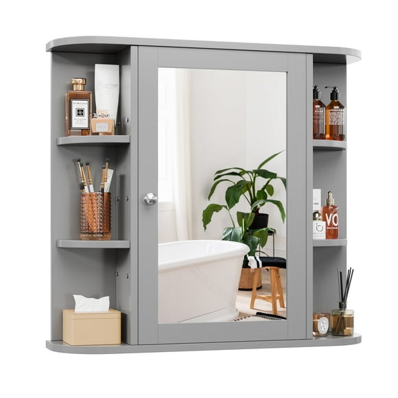 Walsunny Bathroom Medicine Cabinet Wall-Mounted Floor-Standing Storage Cabinet with Mirror Doors,Gray