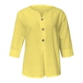 thumbnail image 4 of Women's Cotton Linen Tops Casual 3/4 Sleeve Button Down V Neck Blouses Lightweight Breathable Loose Fit Summer Vacation Shirts for Women Yellow S, 4 of 9