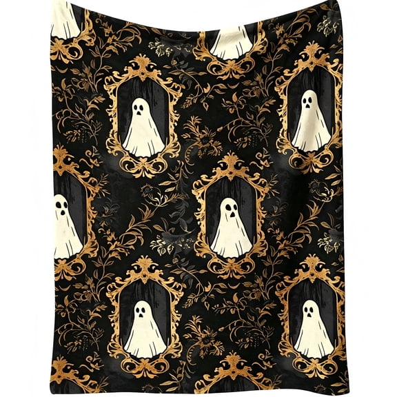 Vintage Frame Ghost Halloween Throw Blanket for Couch, Soft Flannel Warm Cozy Decor Cover, Washable Blanket for Bedroom.