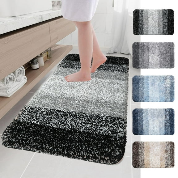 XiYing Flocking Bath Mat, Absorbent Non Slip Rug for Bathroom, Shower Tub Floor Mat, 50X80Cm Gray Blue Khaki Navy, 1 Mat