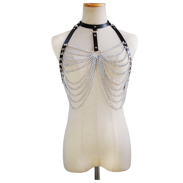 Cadena de cintura Punk, cadena de cuero para el cuerpo, arnés, cinturón para el vientre, cadenas, accesorios para el cuerpo para fiesta en club nocturno, joyería