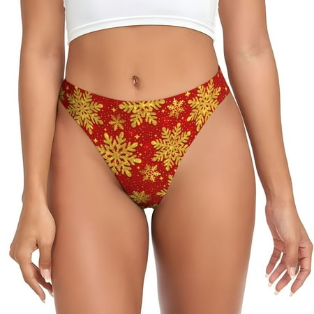 Wukai Christmas With Gold Snowflakes Print G-String Thongs for Women Panties Stretch T-back Tangas Low Rise Hipster Underwear Sexy-3X-Large