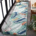 thumbnail image 3 of SAFAVIEH Cabana Kade Botanical Indoor/Outdoor Runner Rug, Green/Navy, 2' x 10', 3 of 12