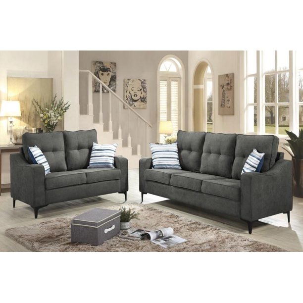 Oberholst Contemporary Chenille Upholstered Sofa Loveseat Set Black Blue Brown Gray Walmart Com Walmart Com