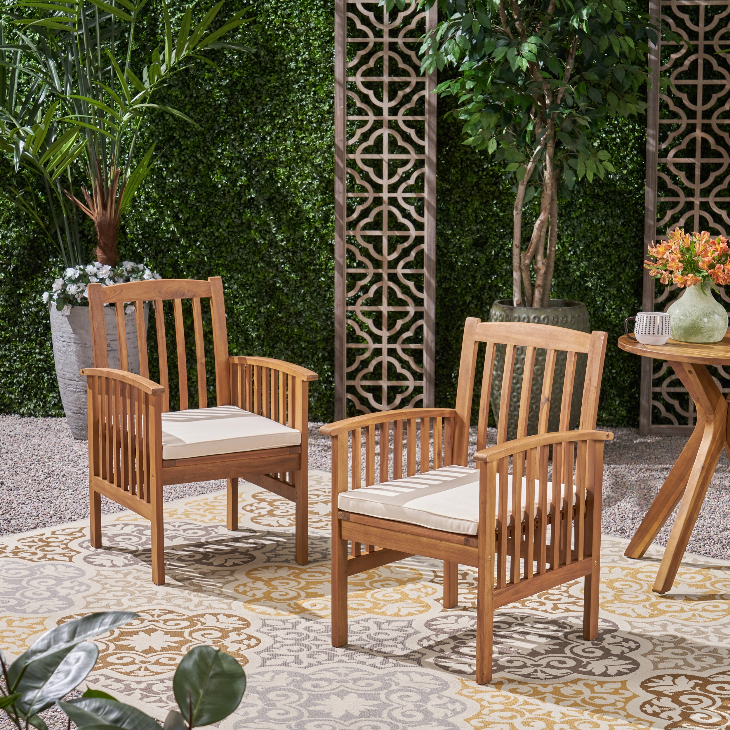 Euroco CASA ACACIA DINING CHAIR,2PCS with 2 Cushions