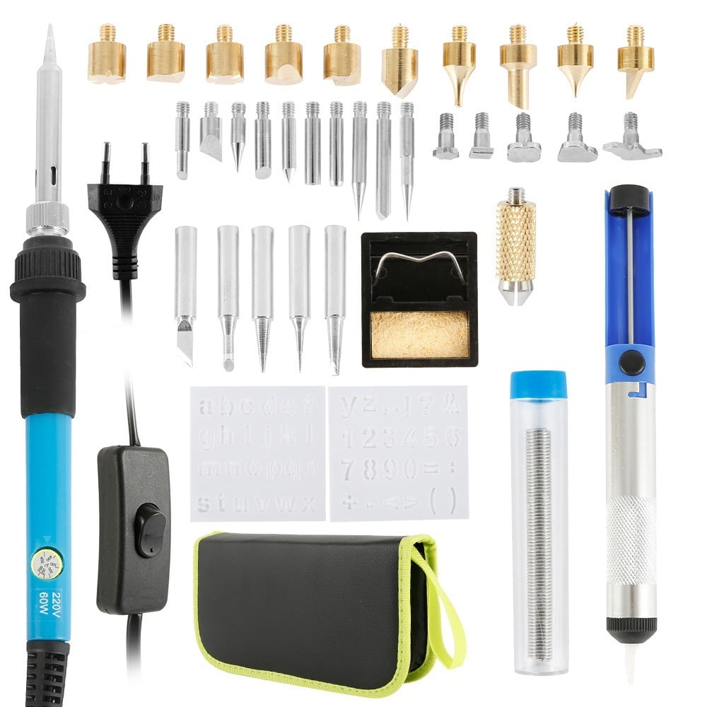 34PCS Wood Burning Kit Adjustable Temperature 60W Pyrography Pen Kit