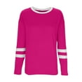 thumbnail image 7 of Womens Long Sleeve Tops Color Block Striped Trendy Casual Crew Neck Tee Shirt Loose Pullover Spring Fall Clothes (2XL, Hot Pink), 7 of 7