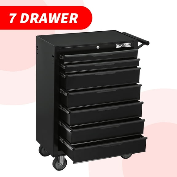 Tool Cabinet Tool Cart 24.2inch with 7 Drawers and Wheels, Metal Rolling Tool Box Locked Drawers Storage Organizer Cabinet for Garage, Warehouse, Repair Shop, Workshop, Brand