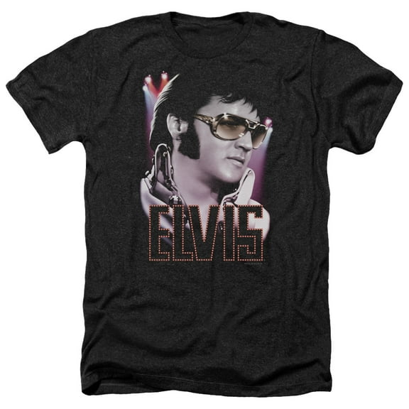Trevco ELV403-HA-4 Elvis Presley & 70s Star Adult Regular Fit Heather Short Sleeve T-Shirt, Black - Extra Large