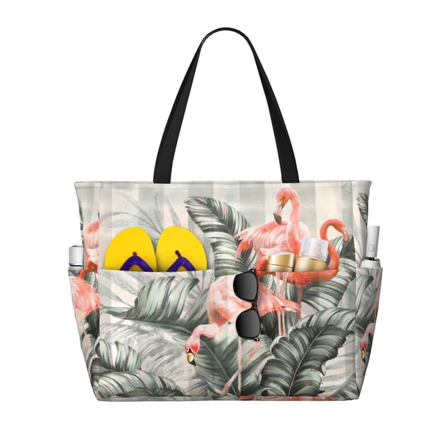 Easygdp Tropical With Flamingos Bolsa de Viaje de Playa de Gran Capacidad, Bolsa Tote Perfecta para la Playa, Escapadas de Fin de Semana y Viajes