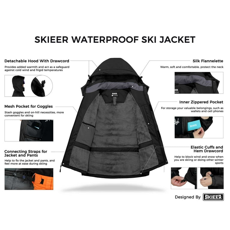  Skieer Men's Mountain Ski Jacket Waterproof Hooded