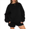 thumbnail image 2 of Suéteres de Cuello Redondo de de Gran Tamaño para Mujer, Tops Bonitos para Otoño e Invierno, Ropa Preppy para Chicas Adolescentes Negro S, 2 of 10