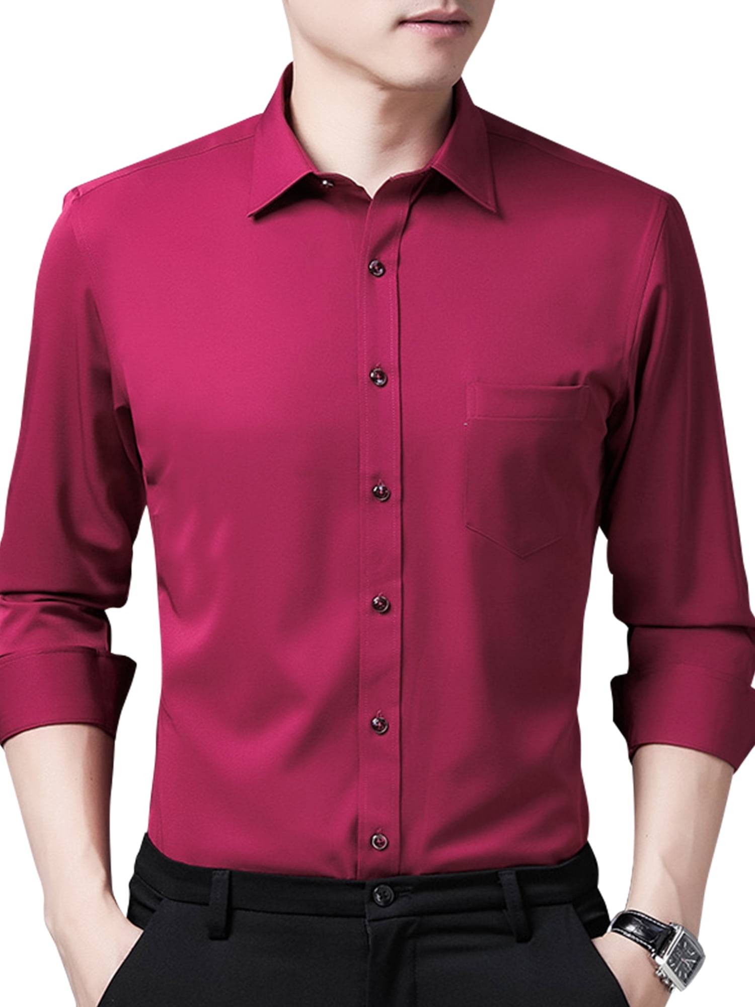 Mens Long Sleeve Non-Iron Shirts Solid 