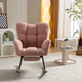 thumbnail image 3 of CQSXDA Teddy Fabric Leisure Rocking Chair With Adjustable Footstool High Backrest Solid Wood Metal Base, Pink, 3 of 20