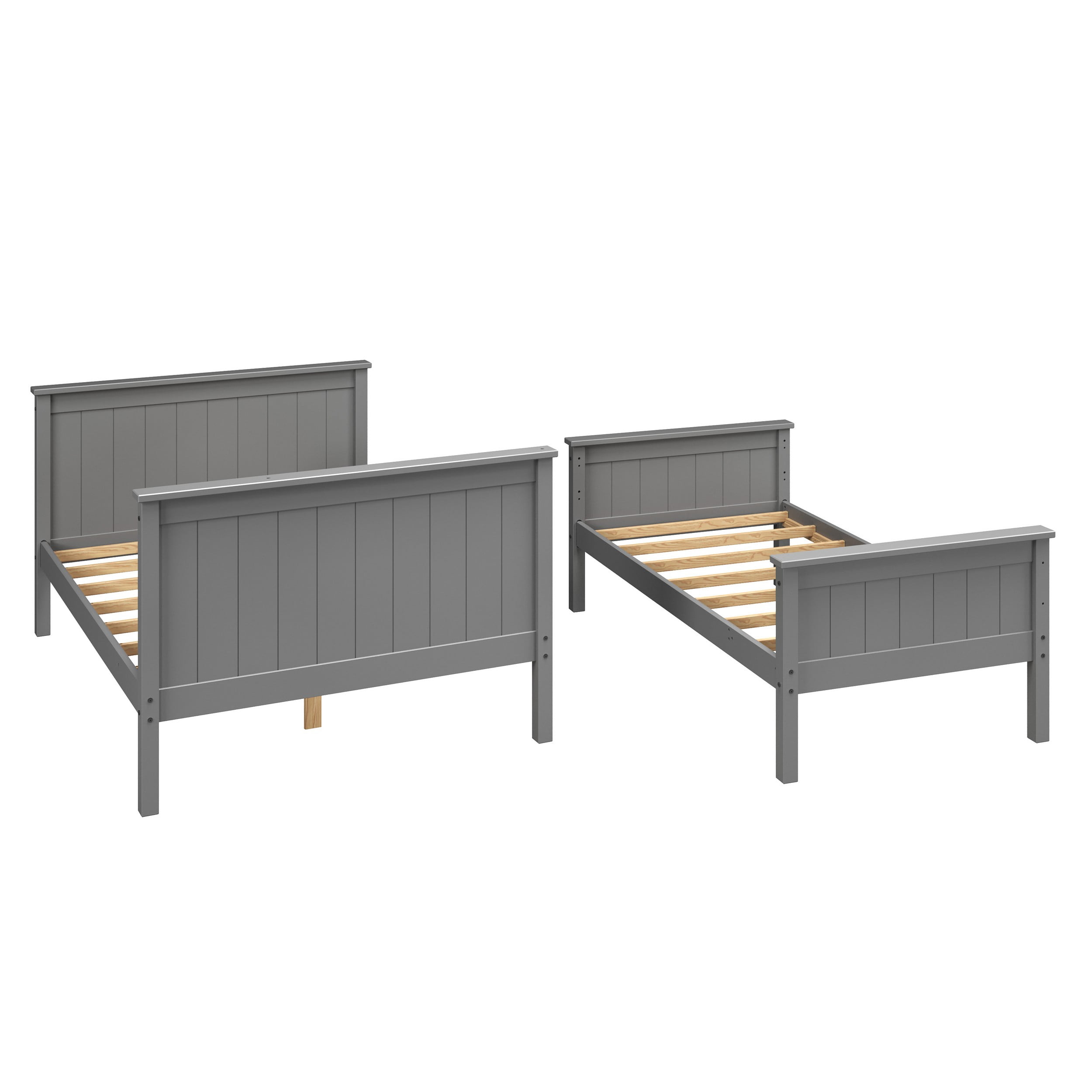 Linon Brigitte Kids Wood Twin over Full Convertible Bunk Bed with Built-in Ladder, Gray