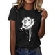 thumbnail image 1 of Gibobby Camiseta de manga corta para mujer Camiseta deportiva informal manga corta con cuello redondo y estampado diente león a la moda para mujer(Negro,XL), 1 of 5