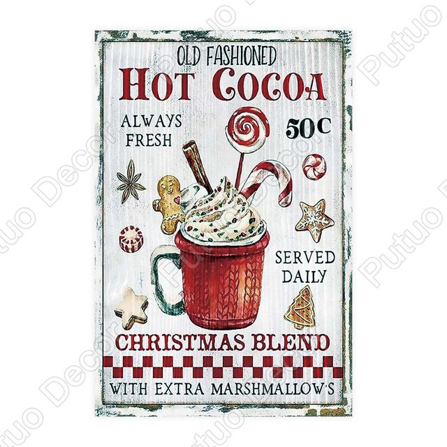 Putuo Decor-señal para colgar en la pared de Feliz Navidad, lienzo de cacao caliente, póster, arte de pared, decoración navideña para el hogar