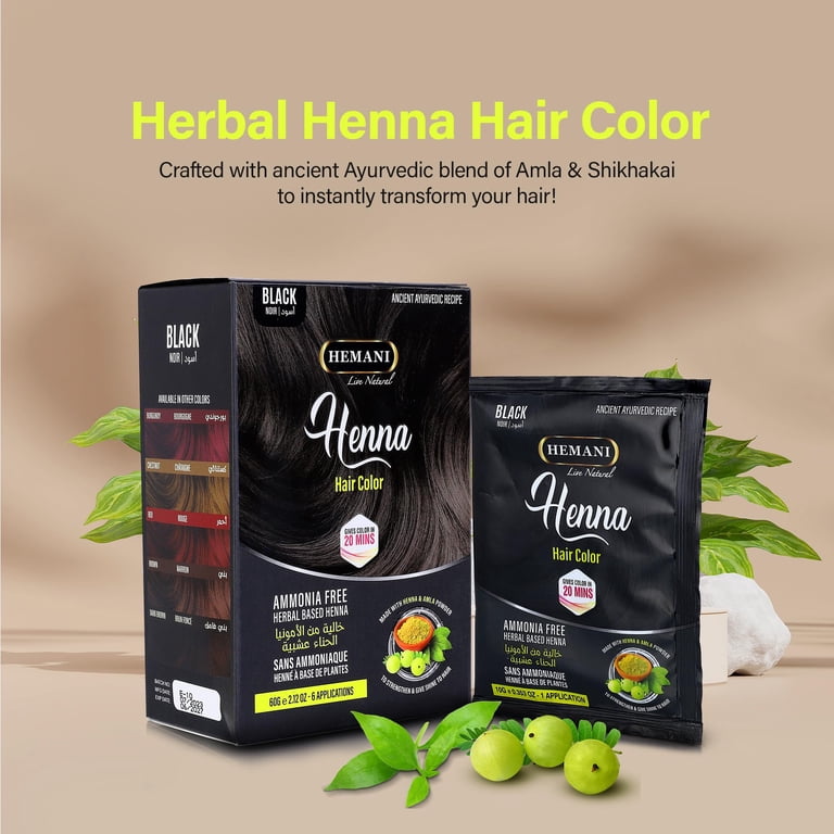 HEMANI Hair Henna Color 2.12 OZ (60g) 6 Applications, Colors in 20
