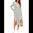 thumbnail image 1 of Vestido de Suéter A Rayas para Mujer, Otoño, de Punto Grueso, Cuello en V, Larga, Abertura, Holgado, Midi. XXXL, 1 of 8