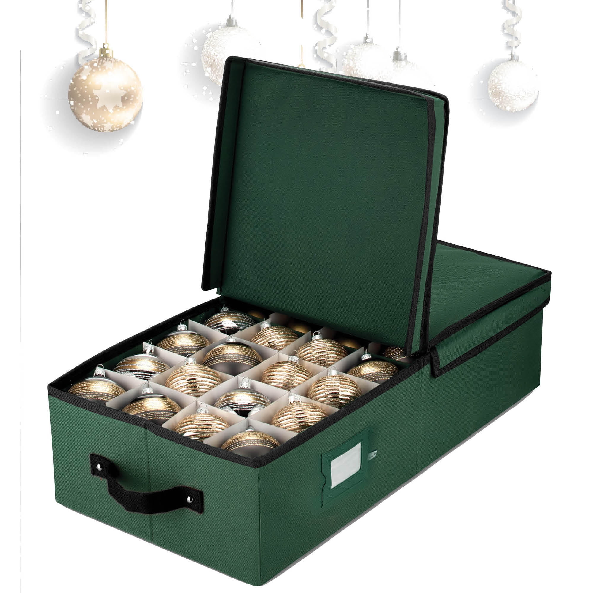 Premium Holiday Underbed Christmas Ornament Storage Box With Lid