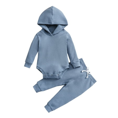 

Fanvereka Infant Baby Girl Boy Clothes Set Long Sleeve Hoodies Jumpsuits and Long Pants 2 Pcs Cute Solid Outfits