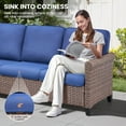 thumbnail image 4 of PARKWELL 3PCS Patio Conversation Set - Outdoor Wicker Couch with Ottomans,Rattan Sofa Furniture with No-Slip Cushions for Porch Balcony Backyard,Brown/Blue, 4 of 9