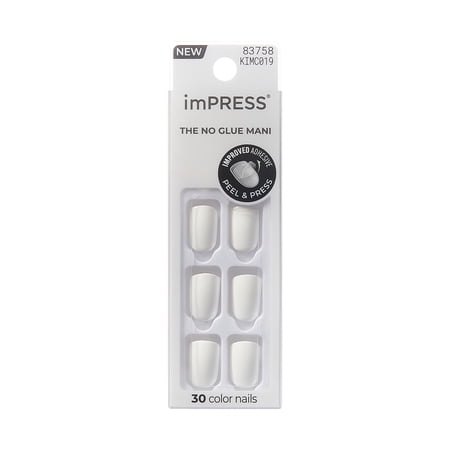 Kiss Impress Color Short Square Press On Nails, Solid White, , 30 Pieces