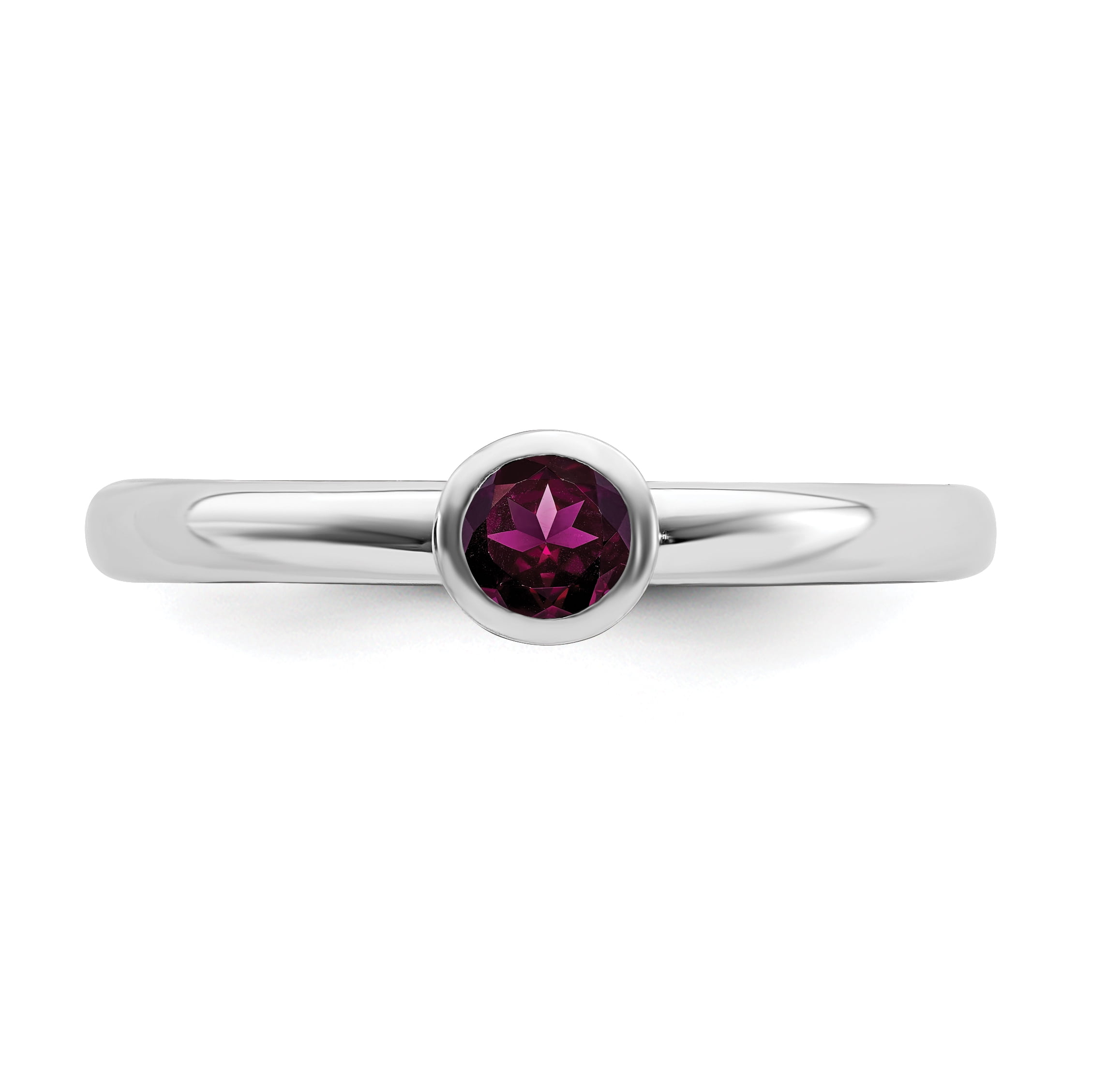 High 4mm Round Rhodolite Garnet Sterling Silver Ring