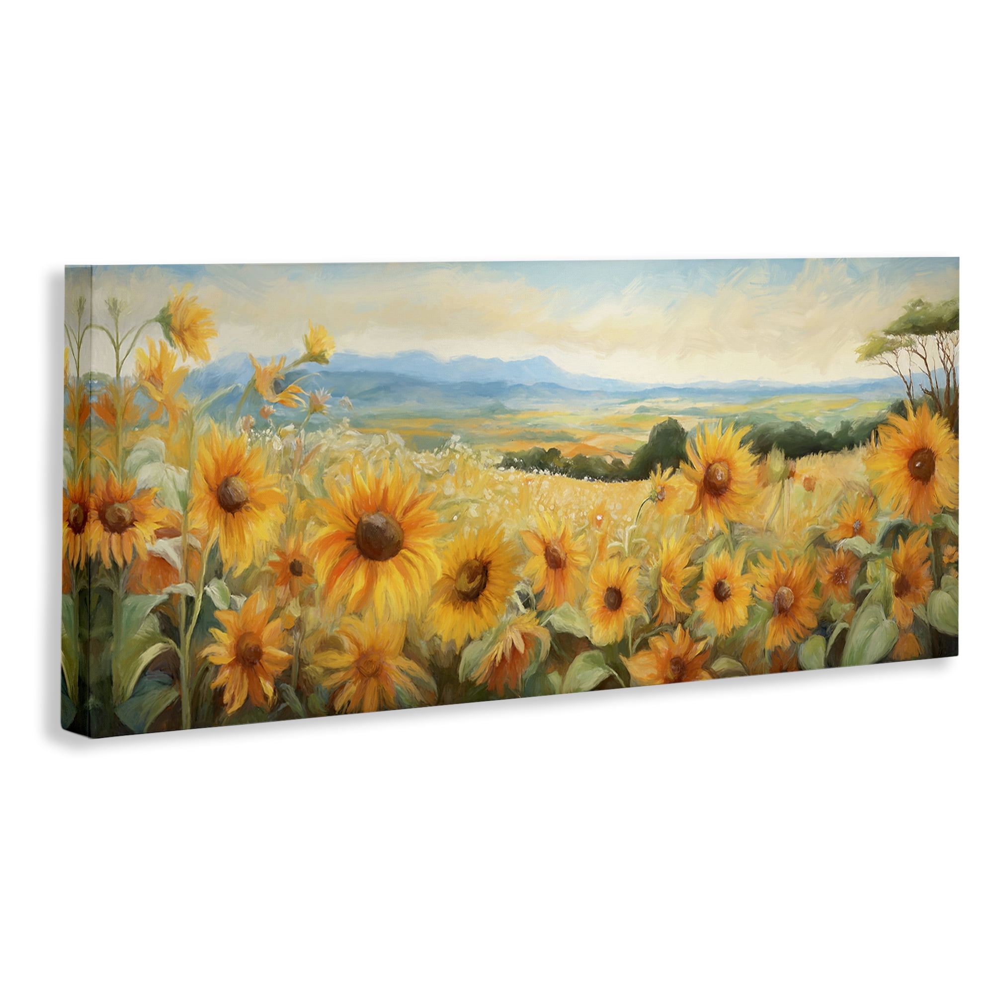 Stupell Industries Sunflower Fields Panorama Landscape & Nature Painting Wrapped Canvas Art Print Wall Art, 40 x 17