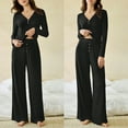 thumbnail image 5 of Women's Lounge Set V Neck Long Sleeve Blouse Low Waist Flared Pants Two Piece Comfy Soft Loose Pajama Suit (M, Black), 5 of 7