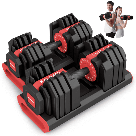 HXD-ERGO 15 in 1 Adjustable Dumbbell Weight, 1-Second Quick Change Weights, 55/110 LBS Free Weights with Anti-Slip Grip & Secure Lock, Space-Saving Home Gym Equipment for Men Women Full Body Workout