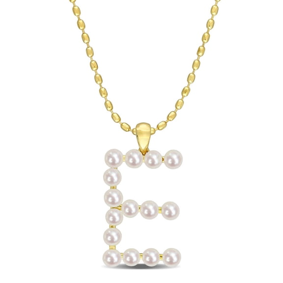 AMOUR 3.5-4mm Freshwater Cultured Pearl Initial Pendant with Chain In Yellow Plated Sterling Silver