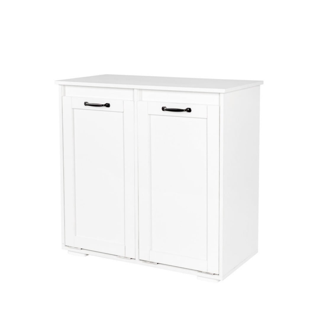 30"H Laundry Hamper Cabinet with 2 Removable Liner Bags, Double Laundry Sorter Cabinet, Freestanding Clothes Storage Organizer, White