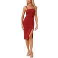 thumbnail image 2 of INSPIRE CHIC Women's Spaghetti Strap Split Hem Cocktail Office Sheath Dress S Red, 2 of 6