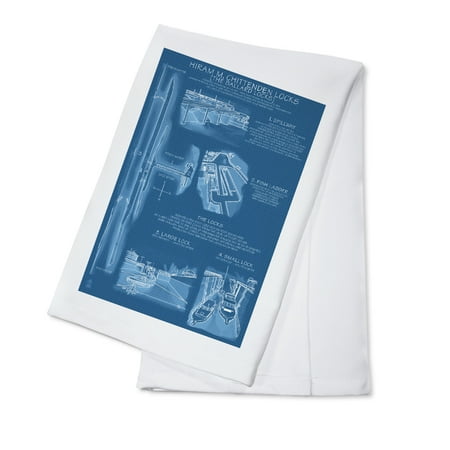 Seattle, Washington - Ballard Locks Technical (Blueprint Version) - Lantern Press Artwork (100% Cotton Kitchen
